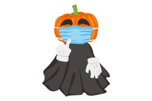 Halloween Cartoon CHaracter - Pumpkin Witch Wearng Face Mask png