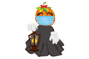 Halloween Cartoon CHaracter - Pumpkin Witch Wearng Face Mask png