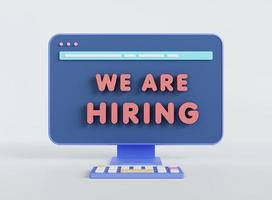 We are hiring job opportunity message on desktop computer. 3D rendering. photo