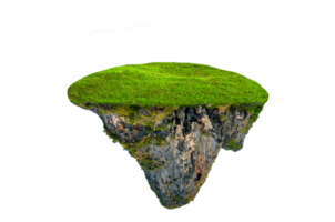 fantasy floating island with natural grass Isolate on transparent background PNG file