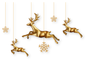décoration de noël avec cerf doré et flocons de neige png