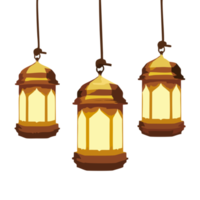 Three hanging lanterns are used for religious designs. Suitable for use in event activities and religious commemorations. PNG elements design.