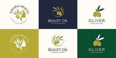 colección de logotipo de aceite de oliva y belleza para el vector premium de la empresa