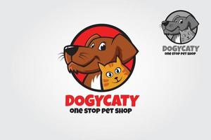 DogyCaty Logo Cartoon Character. Logo template made on Animals or pets theme with simple contents. Unique cartoon design for blog, hotel, pet shop, veterinary clinic, etc. vector
