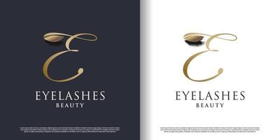 eyelash beauty logo with letter e style premium vector