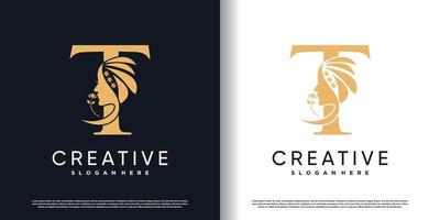 logotipo de letra t con vector premium de concepto de belleza