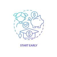 Start early blue gradient concept icon. Money for education. Long term investment. Tip for saving for college abstract idea thin line illustration. Isolated outline drawing. vector