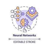 Neural networks concept icon. Artificial neurons. Machine learning engineer skill abstract idea thin line illustration. Isolated outline drawing. Editable stroke. vector