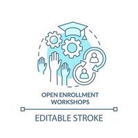 Open enrollment workshops turquoise concept icon. Method for learning experience abstract idea thin line illustration. Isolated outline drawing. Editable stroke. vector