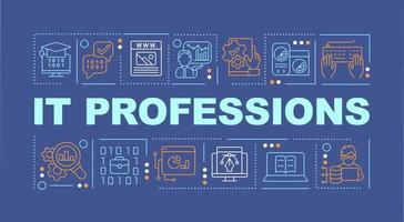 IT professions word concepts blue banner. Computer science. Infographics with editable icons on color background. Isolated typography. Vector illustration with text.