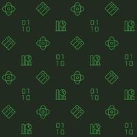 Data mining abstract seamless pattern. Editable vector shapes on dark green background. Trendy texture with cartoon color icons. Design with graphic elements for interior, fabric, website decoration