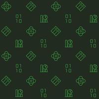 Data mining abstract seamless pattern. Editable vector shapes on dark green background. Trendy texture with cartoon color icons. Design with graphic elements for interior, fabric, website decoration