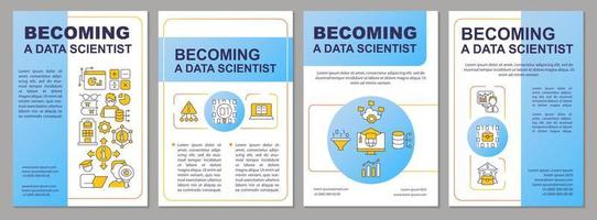 Becoming data scientist blue brochure template. It branch. Leaflet design with linear icons. Editable 4 vector layouts for presentation, annual reports.