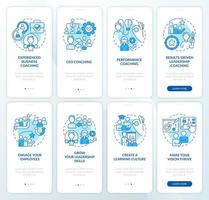 Executive coaching programs blue onboarding mobile app screen set. Walkthrough 4 steps editable graphic instructions with linear concepts. UI, UX, GUI template. vector