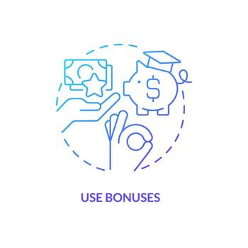 Use bonuses blue gradient concept icon. Alternative financial sources. Tip for saving for college abstract idea thin line illustration. Isolated outline drawing. vector