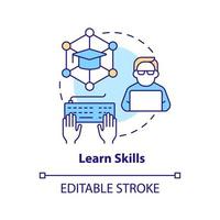 Learn skills concept icon. Bachelor degree. Steps to become software engineer abstract idea thin line illustration. Isolated outline drawing. Editable stroke. vector