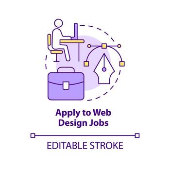 Apply to web design jobs concept icon. Search for job. Becoming web designer abstract idea thin line illustration. Isolated outline drawing. Editable stroke. vector