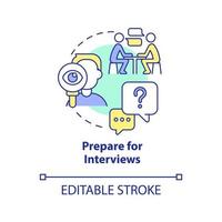 Prepare for interviews concept icon. Apply for position. Becoming data scientist abstract idea thin line illustration. Isolated outline drawing. Editable stroke. vector