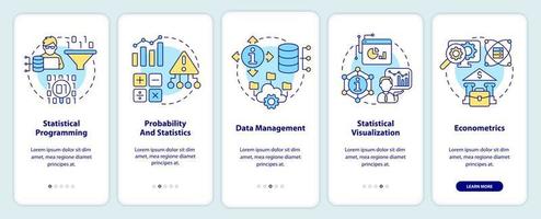 Data analyst skills onboarding mobile app screen. Profession walkthrough 5 steps editable graphic instructions with linear concepts. UI, UX, GUI template. vector