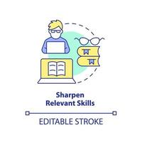 Sharpen relevant skills concept icon. Better expertise. Becoming data scientist abstract idea thin line illustration. Isolated outline drawing. Editable stroke. vector