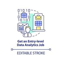 obtenga el icono de concepto de trabajo de análisis de datos de nivel de entrada. convertirse en científico de datos idea abstracta ilustración de línea delgada. dibujo de contorno aislado. trazo editable. vector