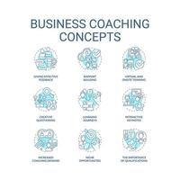 Business coaching turquoise concept icons set. Learning experience idea thin line color illustrations. Effective feedback. Isolated symbols. Editable stroke. vector