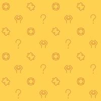 Find target abstract seamless pattern. Editable vector shapes on yellow background. Trendy texture with cartoon color icons. Design with graphic elements for interior, fabric, website decoration