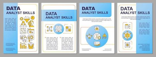 plantilla de folleto azul de habilidades de analista de datos. Ciencias de la Computación. diseño de folletos con iconos lineales. 4 diseños vectoriales editables para presentación, informes anuales. vector