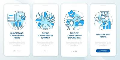 Effective leadership development blue onboarding mobile app screen. Walkthrough 4 steps editable graphic instructions with linear concepts. UI, UX, GUI template. vector