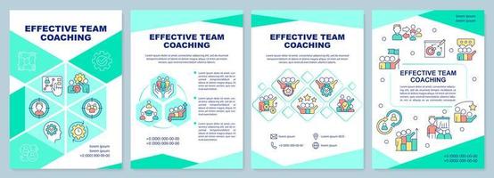 Effective team coaching mint brochure template. Collaboration. Leaflet design with linear icons. Editable 4 vector layouts for presentation, annual reports.