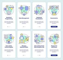 Data management expert onboarding mobile app screen set. Walkthrough 4 steps editable graphic instructions with linear concepts. UI, UX, GUI template. vector