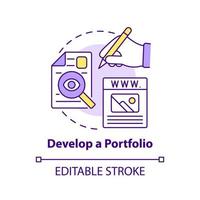 Develop portfolio concept icon. Website samples. Becoming web designer abstract idea thin line illustration. Isolated outline drawing. Editable stroke. vector