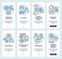 Software developer profession onboarding mobile app screen set. Walkthrough 5 steps editable graphic instructions with linear concepts. UI, UX, GUI template. vector