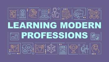 Learning modern professions word concepts purple banner. Infographics with editable icons on color background. Isolated typography. Vector illustration with text.