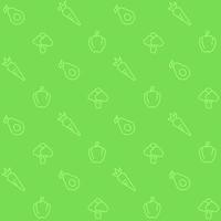 Vegan diet abstract seamless pattern. Editable vector shapes on green background. Trendy texture with cartoon color icons. Design with graphic elements for interior, fabric, website decoration