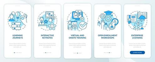 Enhancing learning experience blue onboarding mobile app screen. Walkthrough 5 steps editable graphic instructions with linear concepts. UI, UX, GUI template. vector