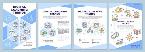 Digital coaching trends blue brochure template. Mentorship. Leaflet design with linear icons. Editable 4 vector layouts for presentation, annual reports.