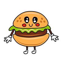 lindo personaje de hamburguesa de dibujos animados vector