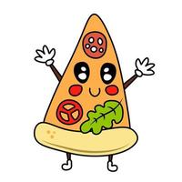 Cute smiling pizza slice character vector