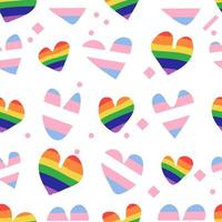 Seamless pattern with lgbt and transgender flag hearts vector illustration