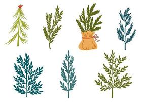 Christmas Trees Set. Decor for New Year Christmas and holiday. Usable for banners, greeting cards, gifts and decoration etc. Hand drawn illustration isolated on the white background. vector