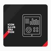 Red and Black Creative presentation Background for monitoring. health. heart. pulse. Patient Report Line Icon vector