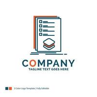 Categories. check. list. listing. mark Logo Design. Blue and Orange Brand Name Design. Place for Tagline. Business Logo template. vector