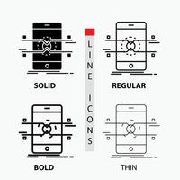 API. interfaz. móvil. teléfono. icono de teléfono inteligente en fino. regular. línea en negrita y estilo de glifo. ilustración vectorial vector