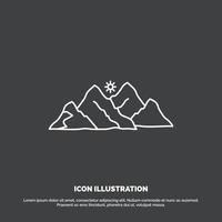 montaña. paisaje. Cerro. naturaleza. icono de escena. símbolo de vector de línea para ui y ux. sitio web o aplicación móvil