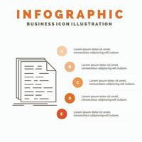 código. codificación. doc. programación. plantilla de infografía de guión para sitio web y presentación. icono de línea gris con ilustración de vector de estilo infográfico naranja