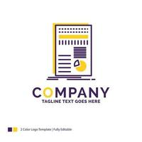 Company Name Logo Design For business. data. finance. report. statistics. Purple and yellow Brand Name Design with place for Tagline. Creative Logo template for Small and Large Business. vector