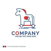 Company Name Logo Design For Cybercrime. horse. internet. trojan. virus. Blue and red Brand Name Design with place for Tagline. Abstract Creative Logo template for Small and Large Business. vector