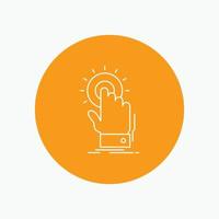 touch. click. hand. on. start White Line Icon in Circle background. vector icon illustration