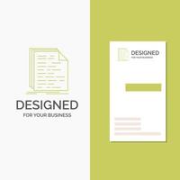 Business Logo for Code. coding. doc. programming. script. Vertical Green Business .Visiting Card template. Creative background vector illustration